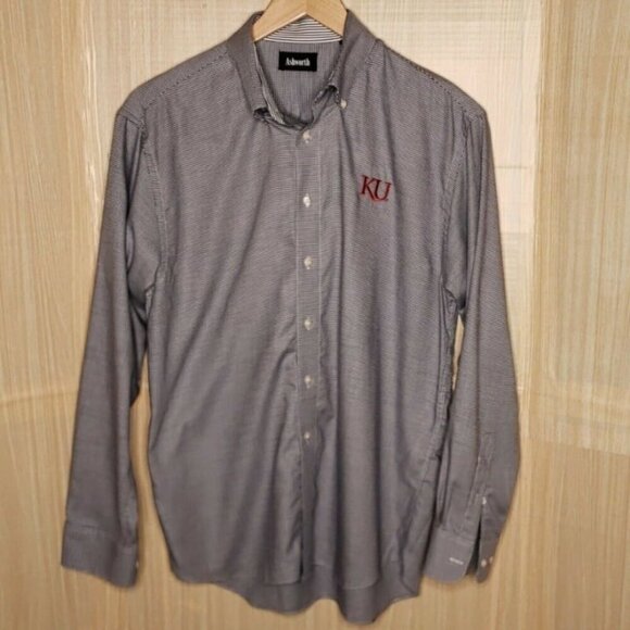 Ashworth Mens Micro Houndstooth University Of Kansas Button Down Shirt Large - Picture 1 of 7